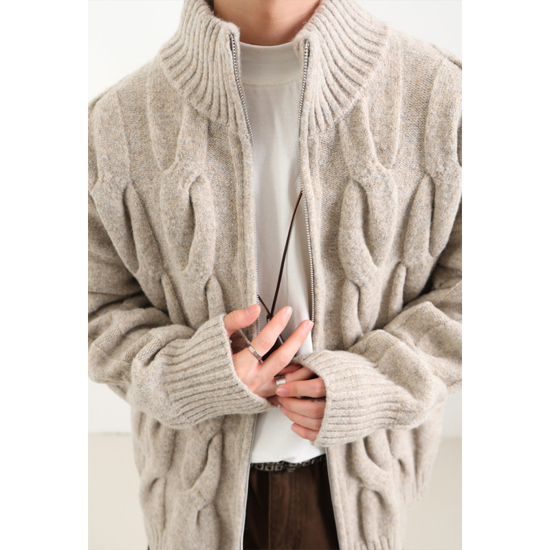 2025 Winter New Arrival Hong Kong Style Indoor Large Size Cable Knit Cardigan Sweater M-3X JM25900-TeP65_voghion.com