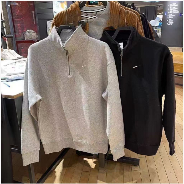 Autumn and Winter Stand-Up Collar Fleece Embroidered Sweatshirt with Zipper, Short Casual Sports Pullover, Long-Sleeve Warm Unisex Top Dq52