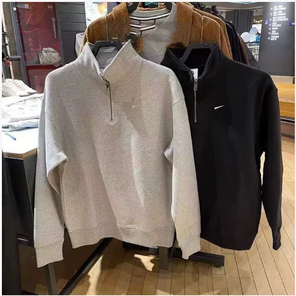Autumn and Winter Stand-Up Collar Fleece Embroidered Sweatshirt with Zipper, Short Casual Sports Pullover, Long-Sleeve Warm Unisex Top Dq52