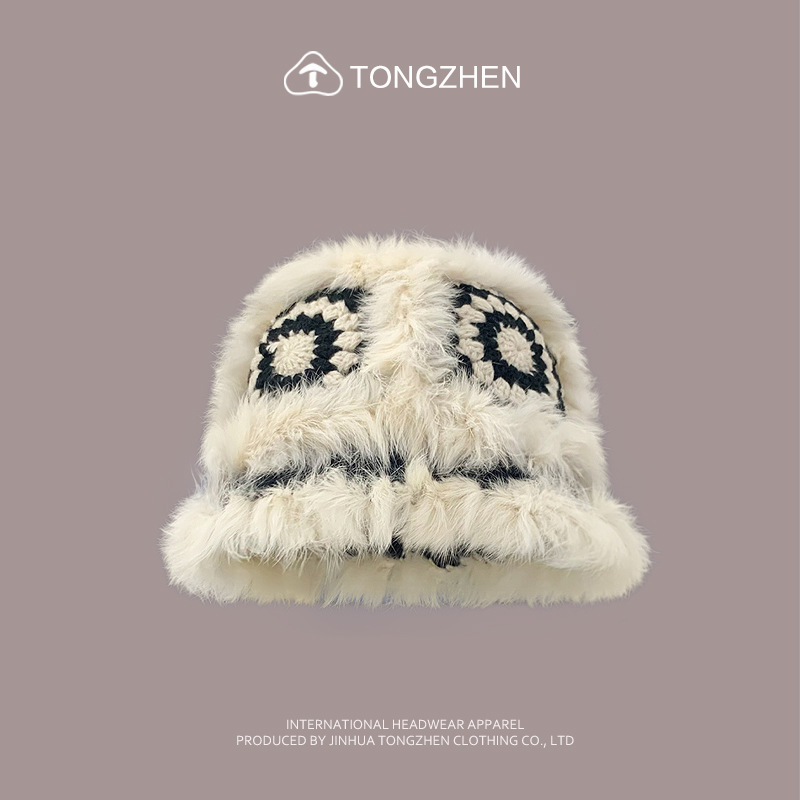 China-Chic Kaninchenhaar Löwe Erwachen Niedlicher Plüsch-Tigerkopf für Kinder, chinesische gestrickte Fischermütze im Winter_voghion.com