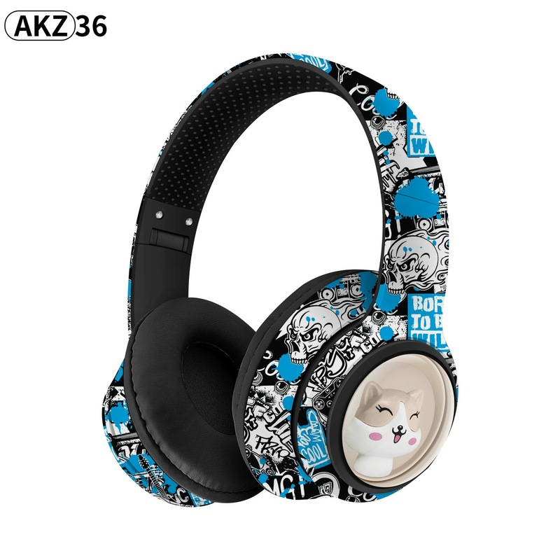 国境を越えた売れ筋 AKZ-36 クリエイティブ落書きナショナルトレンドヒップホップスタイル Bluetooth ヘッドセットヘッドマウント折りたたみカードヘッドセット|undefined