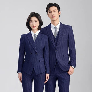 灰色条纹西装套装女2025新款秋冬季男女同款气质职场正装西服外套