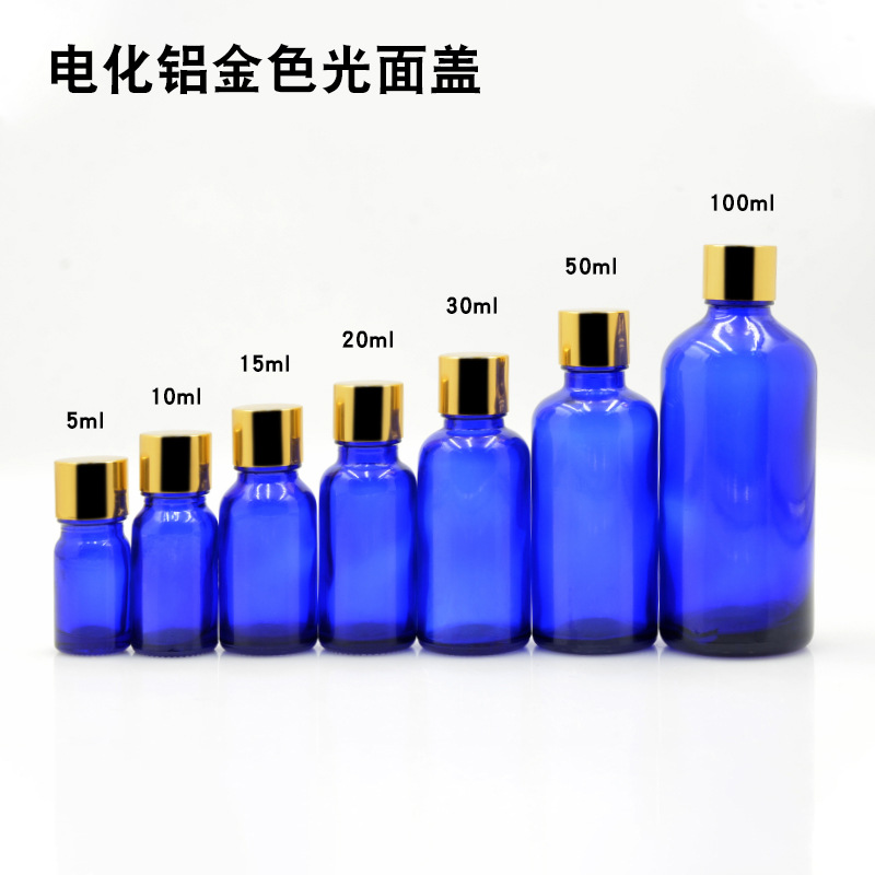 Botella vidrio azul 5 a 100ml con cuentagotas para aceites