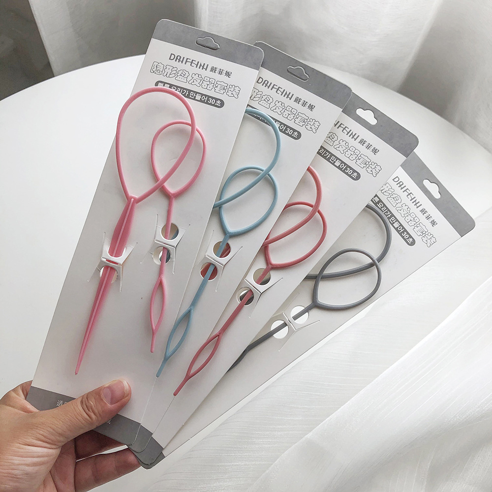 韓版新款花樣拉發針穿發棒便攜式盤發器套裝彩色熟料不易斷掏發器