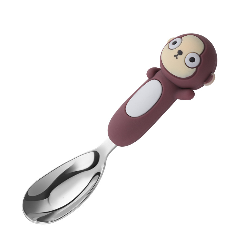 316L cucharas de dibujos animados de acero inoxidable cucharas de bebés para comer cucharas de dibujos animados cucharas de cubierta a prueba de quemaduras