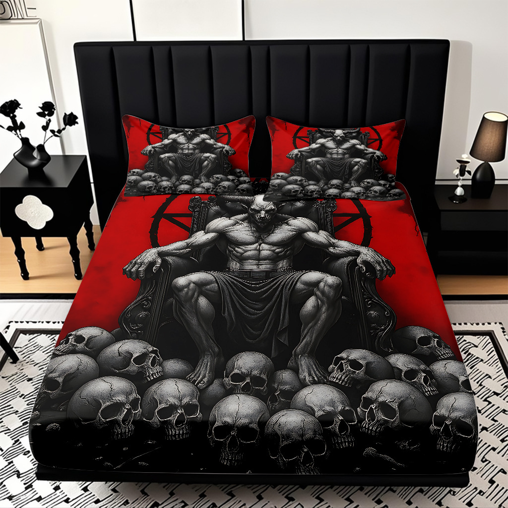 TEMU / JIT abrasión cama Kits cráneo patrón de impresión digital HD ropa de cama para diseñar