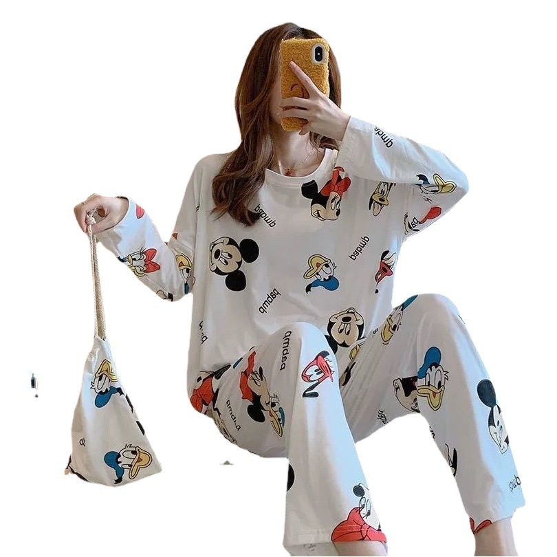 Pijamas de manga larga de las mujeres de primavera y otoño más tamaño pijamas de verano de las mujeres ropa de abrigo estilo coreano pijamas de las mujeres más tamaño traje de desgaste para el hogar