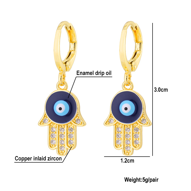 Fashion Creative Dripping Evil Blue Eyes Copper Inlaid Zircon Plated 18k Real Gold Earrings display picture 10
