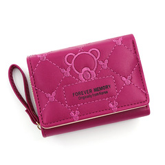 Korean Version Cute Bear Embroidered Women's Short Zipper Wallet Handbag Solid Color Simple Minimalist Zero Wallet Card Holder Wholesale