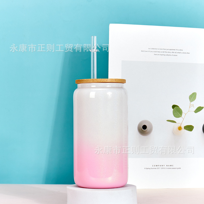 16oz comercio exterior gradiente de color de sublimación de vidrio electrochapado camaleón fluorescente arco iris pintura vidrio taza de agua taza de masón