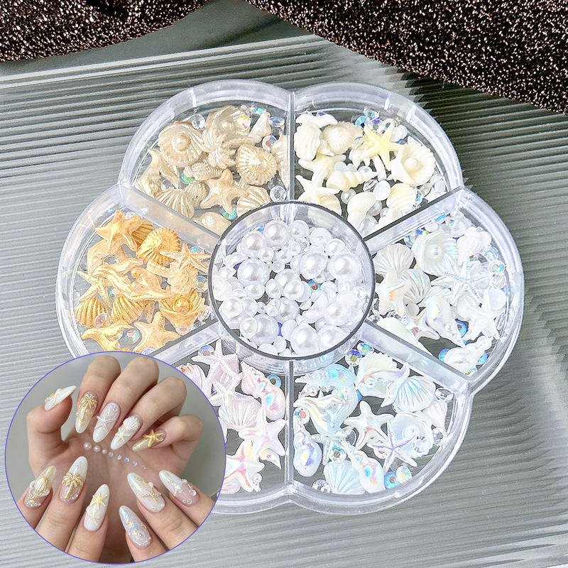 Plum Blossom Box Ocean-Themed Nail Art Accessories Set, Mixed Shell, Starfish, and Pearl Decorations, Light Luxury DIY Nail Decoration Accessories Plum Blossom Box Ocean-Themed Nail Art Accessories Set, Mixed Shell, Starfish, and Pearl Decorations, Light Luxury DIY Nail Decoration Accessories