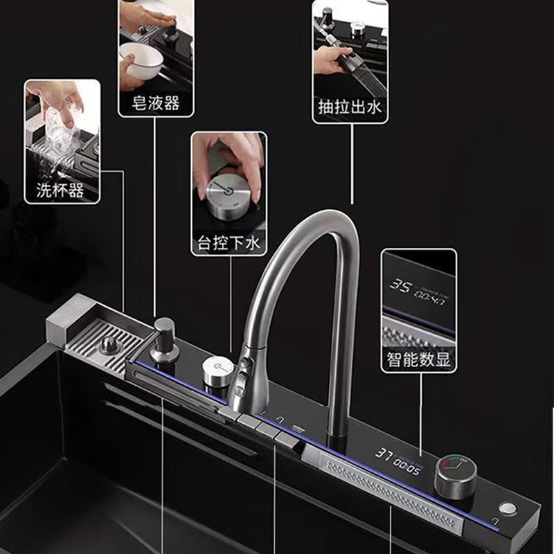 Acero inoxidable gran fregadero de cocina de un solo tanque panal nano espesado lavavajillas domésticas ballenas lluvia cascada lavabo de verduras