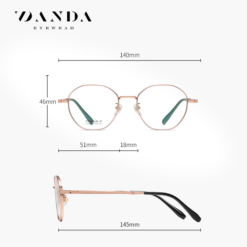 Nuevas gafas de titanio puro de lujo ligero F31105 mujer retro polígono grande espejo plano cara redonda marco de gafas delgado hombre