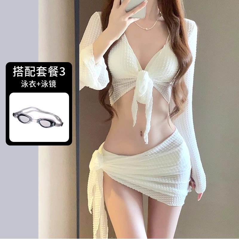 ビキニ水着女性 2024 新しい 4 ピースセット白セクシーなスプリット水着痩身休暇温泉|undefined