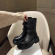 Genuine Leather Button Boots ~ Thick Bottom European and American Style High Barrel All-match Increased Boots New Knight Boots Women's Slim Look Short Boots