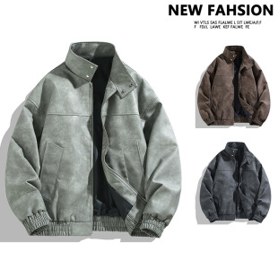 American Retro Spring and Autumn Style Lapel Leather Jacket for Men, Maillard High-End Stylish Couple Jacket, Hong Kong Style