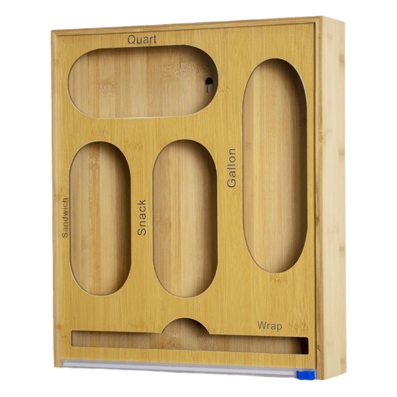 Caja de almacenamiento de papel de bambú Cortador de envoltura de plástico montado en la pared Caja de almacenamiento de envoltura de plástico Caja de almacenamiento de madera maciza de cocina