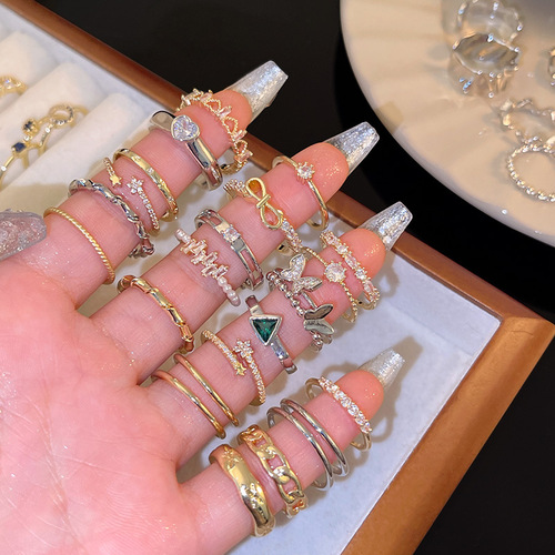 Korean Zirconia Niche Heart Ring Light Luxury High-End Plain Band Set Index Finger Ring Versatile Personality Ring Wholesale