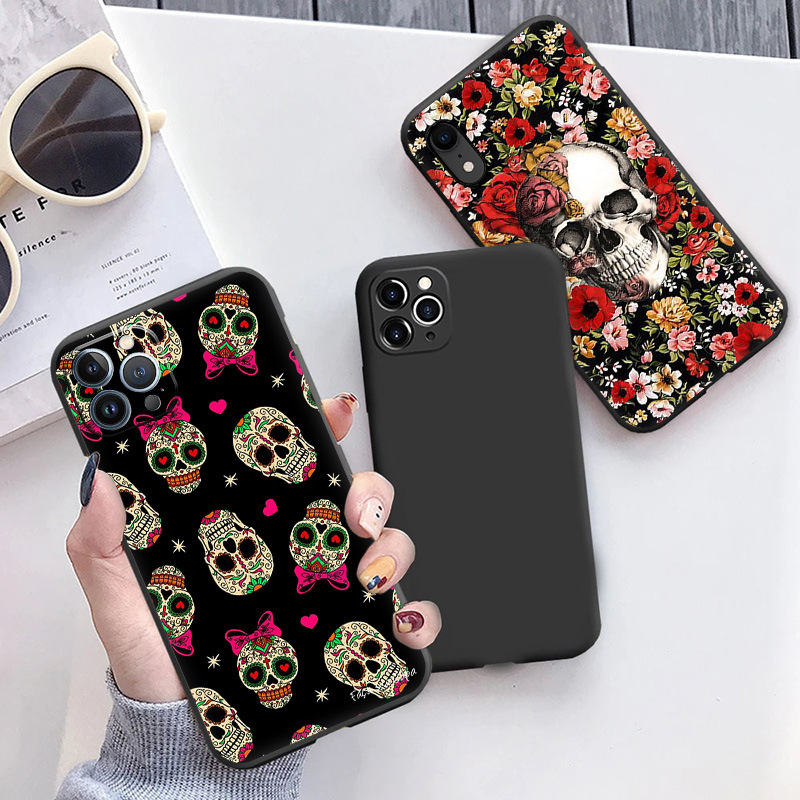 For Apple Iphone Mini Retro Flower Skull Soft Camera Case