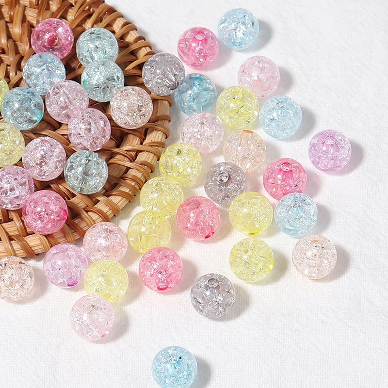 Acrylic Crack Beaded Color Straight Hole Round Beads DIY Bracelet Mobile Phone Case Bag Accessories Scattered Beads