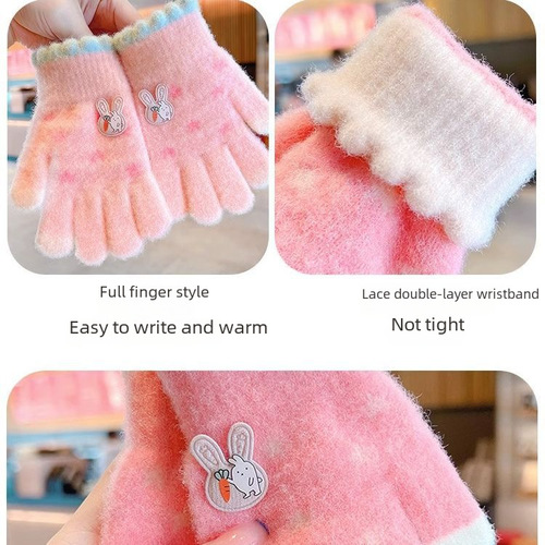 Winter and Autumn Children's Gloves with Fleece and Thick Knitting for Warmth, Winter Finger Gloves, Cute Cartoon Baby Outdoor Play and Hand Protection