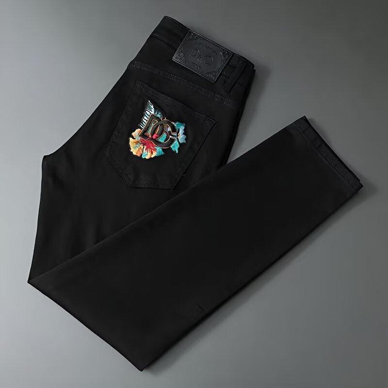 Spring and Summer Casual Pants, High-End Fashion Versatile Jeans, Men's Paul Simple Embroidered Loose Straight-Leg Jeans