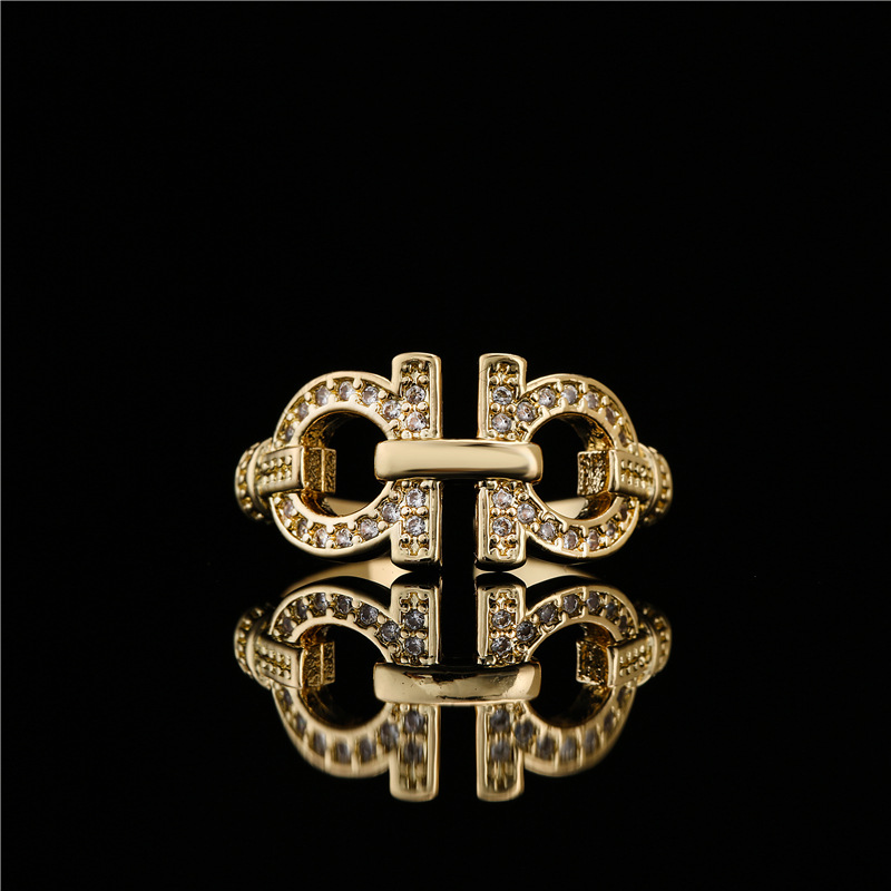 Cross-border Hot Sale Irregular Geometric Ring Opening Design 18k Real Gold Plating Copper Micro Inlaid Ornament Female Ring display picture 2