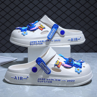 Croc Shoes Men's Summer Outer Wear Non-Slip Wear-Resistant Sandals Thick-Soled Beach Outdoor Couple Slippers for Men
