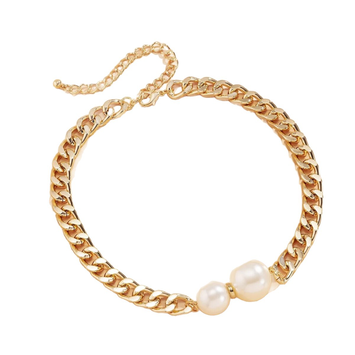 Colar de corrente cuban com pérolas para mulher joia presente_voghion.com