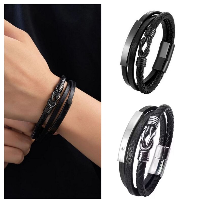 European and American Retro Punk Three-Layer Woven Bracelet Unlimited 8-Word Glamour Men's Leather Bracelet Premium Bracelet European and American Retro Punk Three-Layer Woven Bracelet Unlimited 8-Word Glamour Men's Leather Bracelet Premium Bracelet