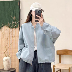 82413 洋气立领夹克拼接开衫休闲外套女简约2025秋装新款显瘦上衣