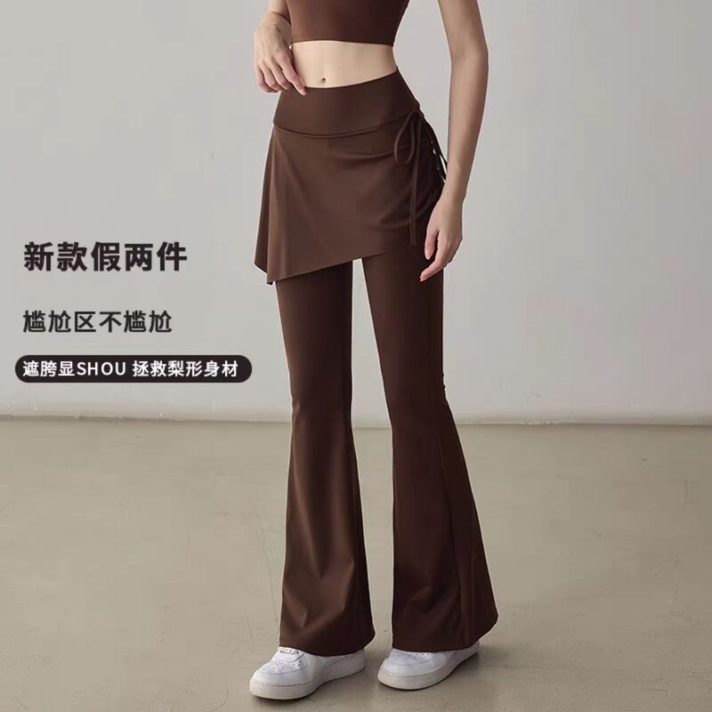 Cross-Border High-Quality Faux Two-Piece Yoga Pants for Women, Tight-Fitting Butt-Lifting Flared Pants for Outdoor Fitness and Running