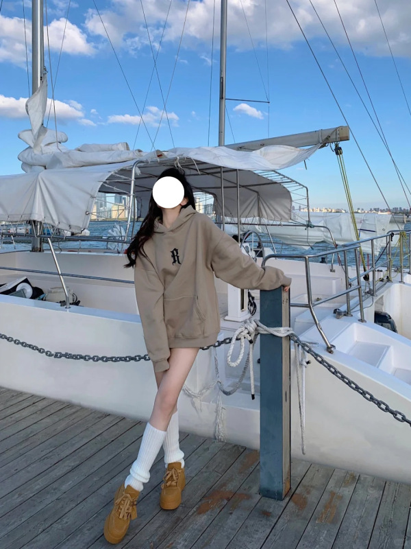 美式重磅卫衣秋款2025新款女韩系慵懒风穿搭印花款外套连帽复古薄|undefined