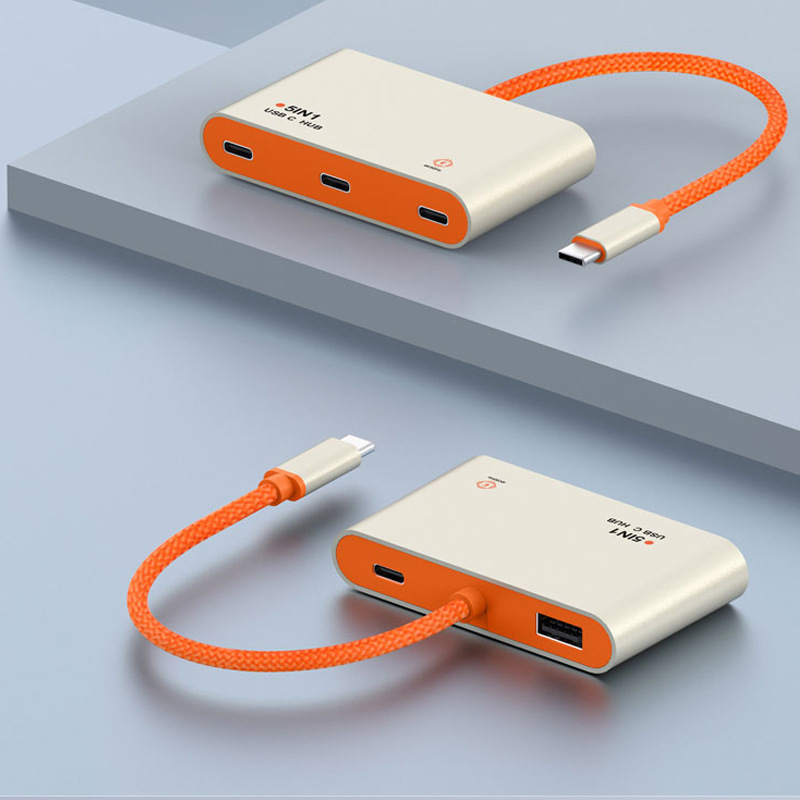 New USB C Expansion Dock with 3 Type C Ports, 4K 60Hz High-Definition Video Dock, Five-In-One Converter