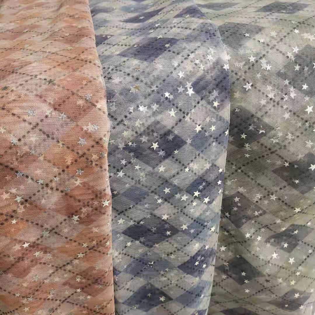 【新品】密36眼网纱格子数码印花大小迷你五角星烫印 特色款 现货