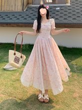 大码胖mm泡泡袖碎花连衣裙女甜美小个子温柔风仙女裙子大摆裙夏季