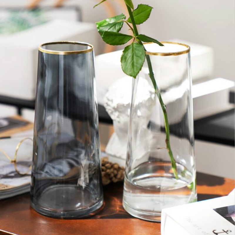 Vaso de estilo nórdico de alto nivel creativo de lujo ligero de vidrio hotel residencial ins Feng Shui cultivar rosa lirio jarrón