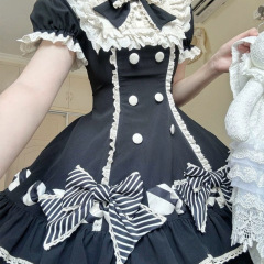 ストライプ千層Lolitaキュンキュン人形洋服黒ピンク甘いloケーキスカートLolita古早蝶