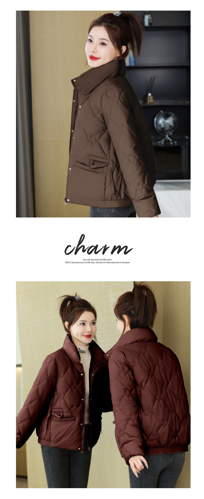 Kuerz Daunen-Baumwoll fir Fraen am Wanter 2024, Stehkragen, liicht a villfälteg, modesch lässeg, waarm a kuerz_voghion.com