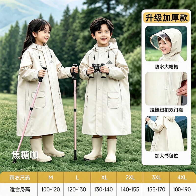 Children's raincoat for boys and girls, long style, designed for elementary school students to wear to school, providing full-body protection against heavy rain, with a designated space for a backpack Children's raincoat for boys and girls, long style, designed for elementary school students to wear to school, providing full-body protection against heavy rain, with a designated space for a backpack