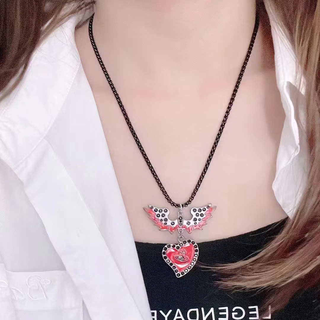 暗黑Y2Kl辣妹亞文化滴油土星翅膀項鍊女時尚百搭個性設計感毛衣鏈