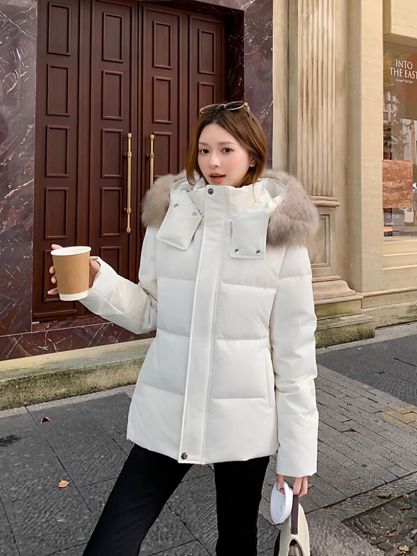 2025冬季新款韩版短款收腰修身显瘦羽绒服女可拆卸毛领设计感外套|undefined