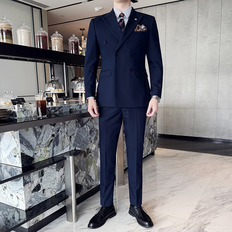 Wholesale high-end feeling barge collar double-breasted suit suit suit men's formal wear wedding business best man group suit