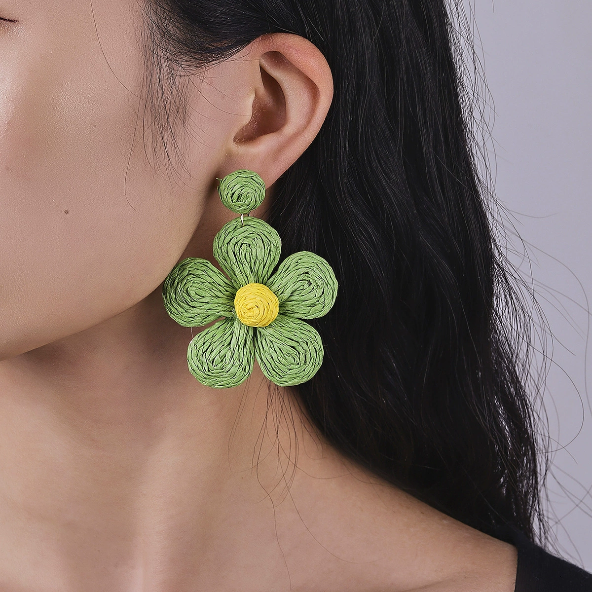 Summer woven beach earrings handmade, accessory, boho style, flowered
