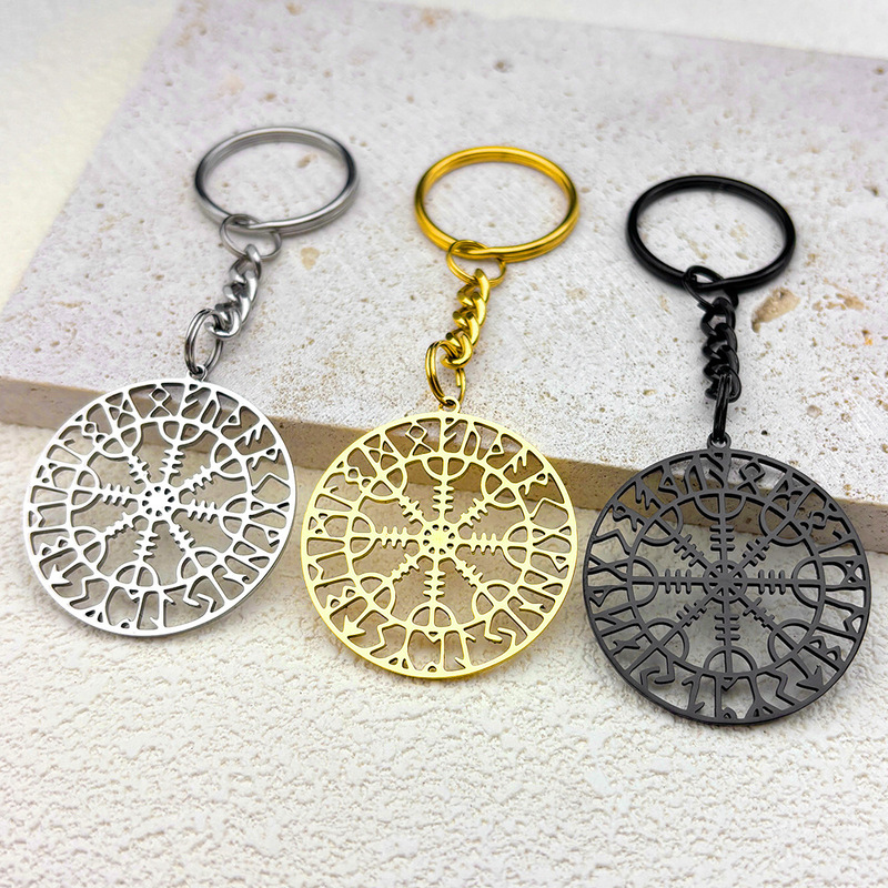 Viking Compass Rune Titanium Steel Pendant European and American Style Men's Odin Logo Personalized Stainless Steel Keychain Pendant