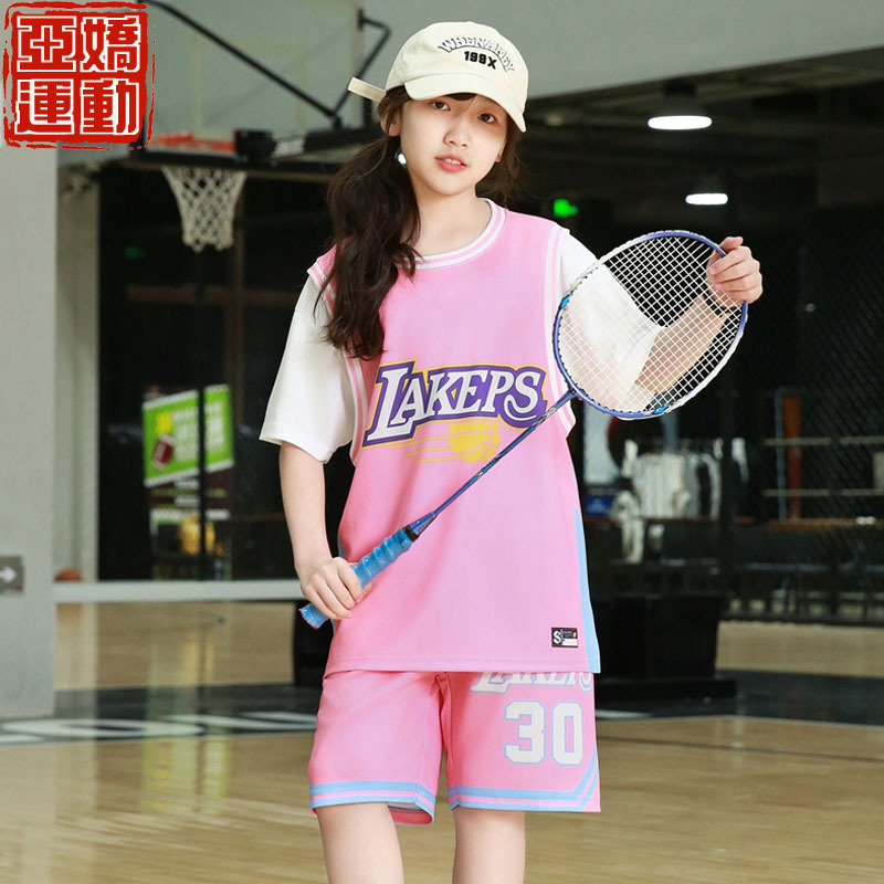 New Children's Basketball Suit suit Summer Girls Fake Two No. 30 Jersey Short Sleeve Training Performance Suit Group Buying Wholesale