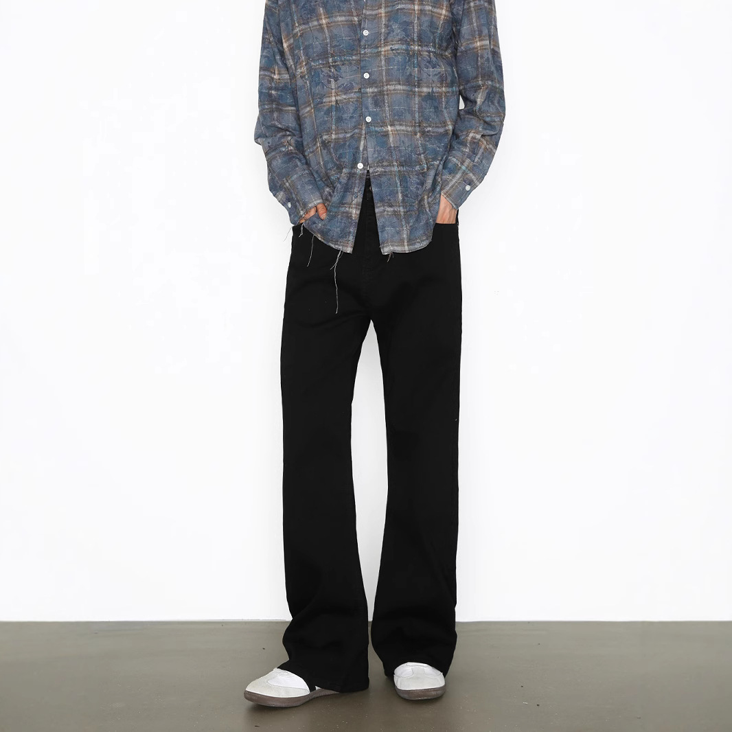 Streetwear Stretch Flare Jeans – High Waist Relaxed Fit Vintage Washed Denim Pants For Men_mkmklike.com