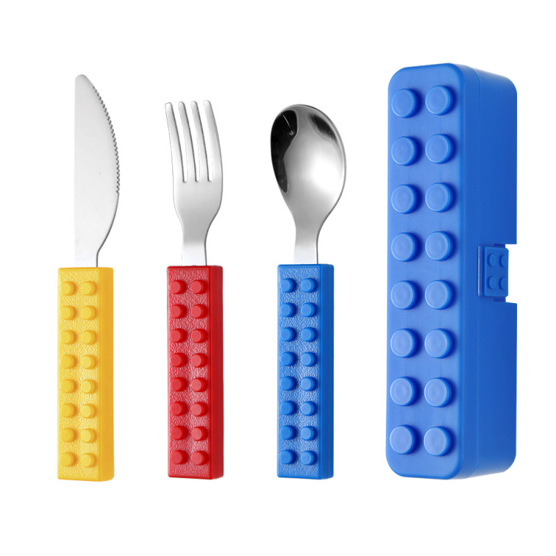 Amazon ビルディングブロック子供用ナイフ、フォーク、スプーンクリエイティブスプライス可能な洋食器かわいい楽しいベビーフォークとスプーンセット卸売|undefined