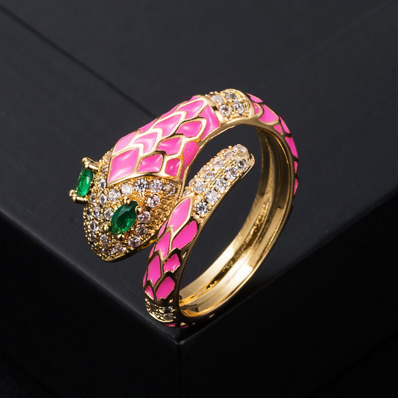 Vintage Geometric Copper Micro-set Zircon Drip Oil Snake Ring display picture 4