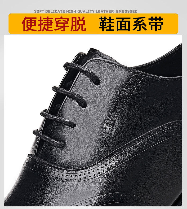 Giày da nam công sở da bò lớp đầu mũi nhọn Brogue buộc dây đế gỗ — Màu nâu, màu đen chi tiết 13